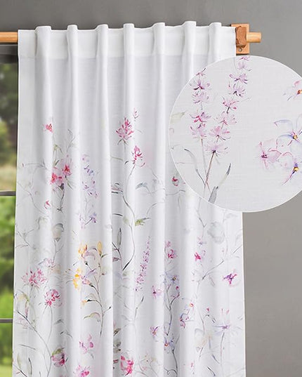 Maison d' Hermine Curtains for Living Room 100% Cotton 108 inch Length One Panel Light Filtering Curtains for Bedroom Windows with Rod and Loop Pockets Drapes (Summer Floral Pink, 50" W x 108" L)