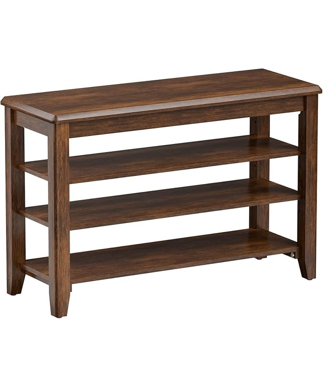 Shoe Bench Storage Rubberwood, Entryway Bench with 3-Tiers Height Adjustable, Shoe Rack Front Door Entrance Organizer for Hallway Living Room, Mudrooms, Walnut,31.5"