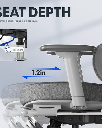 FLEXISPOT ErgoX Premium Ergonomic Office Chair with Footrest- Adjustable 3D Armrests, Dynamic Lumbar Support, Recline & Tilt Function, Mesh Seat, for Home & Office Use,Foam Grey