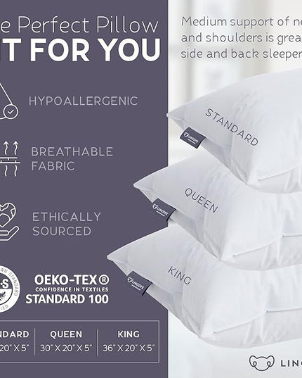 Lincove Down and Feather Luxury Hotel Collection Bed Pillows for Sleeping Made in The USA - 100% Cotton Shell, 600 Thread Count - Soft Hypoallergenic (Standard Size, Pack of 2)