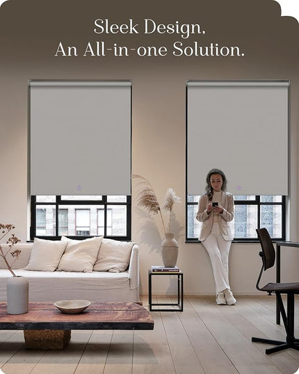 Graywind Smart Roller Shades 100% Blackout Window Blinds with APP Control Customized Automatic Shades for Home and Office(24" Wx72 H,White)