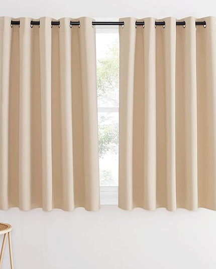 NICETOWN Bedroom Blackout Window Curtain 54 inches Length - Window Treatment Thermal Insulated Solid Grommet Room Darkening Drape for Bedroom (Biscotti Beige, 1 Panel, W66 x L54)