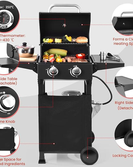 Q039-2-Burner Gas Grill with 234 SQ.IN. Outdoor Grill with 16,000 BTU,Propane Grills with Top Cover Lid,Grills Outdoor Cooking for Camping,Balcony,Patios,Garden