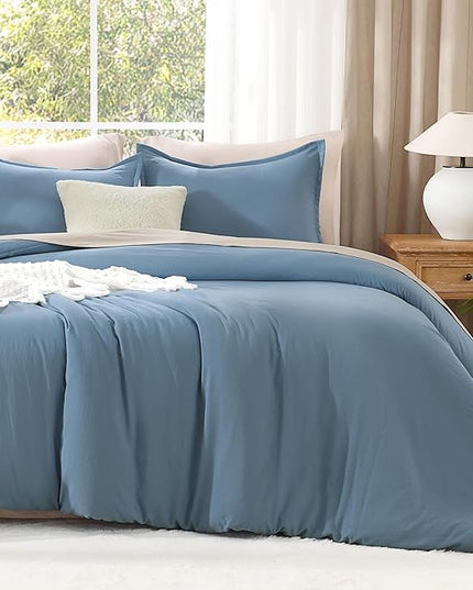 Litanika Comforters Oversized King Size Grayish Blue,3 Pieces Lightweight Solid Bedding Set & Collections, All Season Fluffy Bed Set (120x98In Comforter & 2 Pillowcases)