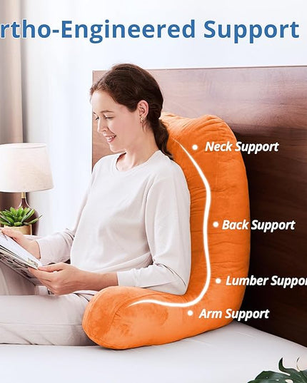 Sasttie 25-inch Reading Pillows for Sitting in Bed Adult, Jumbo Velvet Back Pillow Bed Sitting Up, XL High Back-Rest Support Cushion for Sit Up on Couch & Floor, Oeko-Tex Certified, Orange