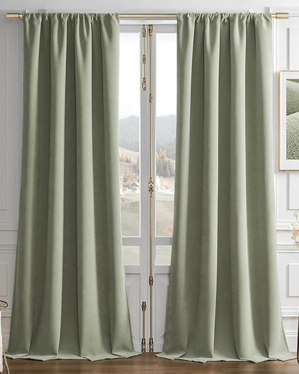 Joydeco Sage Green Velvet Curtains 84 Inches 2 Panels, Luxury Thermal Insulated Soft Green Curtains for Bedroom & Living Room, Room Darkening Velvet Drapes, Rod Pocket (52W x 84L)