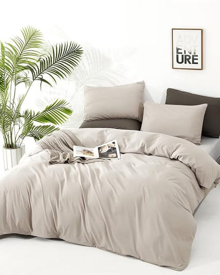 Houseri Cream Khaki Comforter Set - Cal King, Oatmeal Bedding, Taupe Comforter, California King Size, Modern Light Color Tan Bedding Set