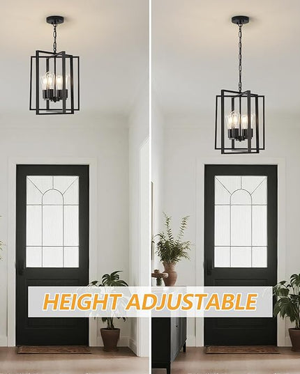 4 Light Modern Farmhouse Chandelier for Dining Room, Black Pendant Lights Fixtures for Kitchen Island, Foyer Lighting Fixtures High Ceiling for Entryway Hallway Living Room Bedroom
