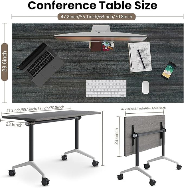 Folding Conference Room Tables, Seminar Conference Table Modern Flip Top Training Meeting Tables, Conference Room Table with Wheels for Home Office Classr,6 Pack 63inch