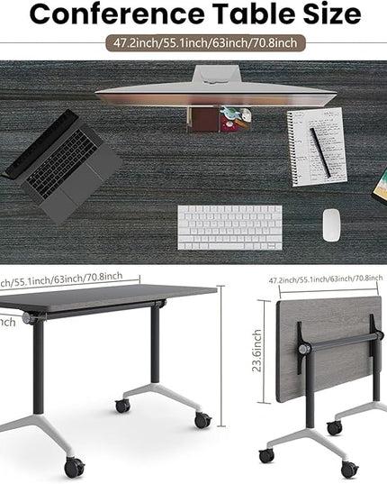 Folding Conference Room Tables, Seminar Conference Table Modern Flip Top Training Meeting Tables, Conference Room Table with Wheels for Home Office Classr,4 Pack 55.1inch