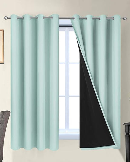 Yakamok Thermal Insulated 100% Blackout Curtains for Bedroom, 2 Thick Layers Completely Blackout Drapes for Living Room with Black Liner(52Wx63L, Aqua, 2 Panels)