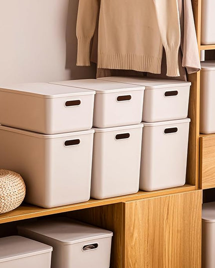 Plastic Storage Bins with lids,Storage Baskets,Container with handle,Storage Organizer Bins for Shelves,Office,Bedrooms,Closets, Cabinets(Gray, 3M)