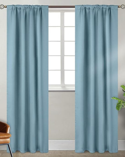 BGment Greyish Blue Blackout Curtains 84 Inch Length 2 Panels for Bedroom - Rod Pocket and Back Tab Blackout Curtains Thermal Insulated Room Darkening Curtains for Living Room, (Each 38 x 84 Inch)