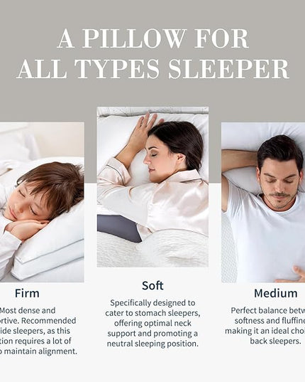 Globon Luxury Feather Down Pillow Standard Queen Size for Sleeping, Hotel Collection Fluffy Pillow, Low Soft Gusseted Bed Pillows, 18"X26", Pack of 2