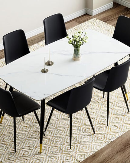 Dining Room Table Set for 6, Dining Table Set for 6 with Chairs, Sintered Stone Dining Set for 6, Easy to Assemble