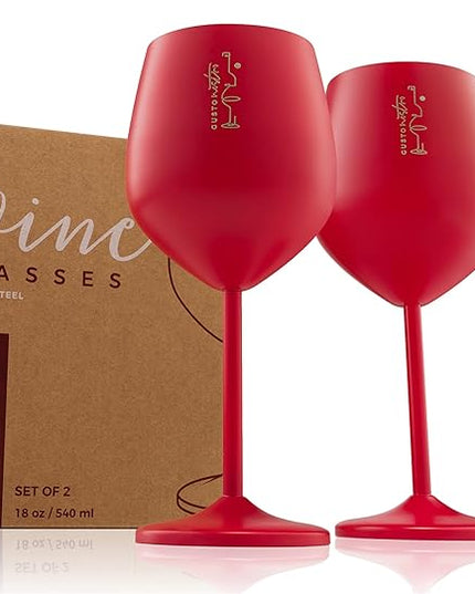 Gusto Nostro Stainless Steel Wine Glass - 18 oz - Unbreakable Colorful Wine Glasses for Travel, Camping and Pool - Fancy, Unique and Cool Portable Metal Wine Glass for Outdoor, Picnics (Set of 2)