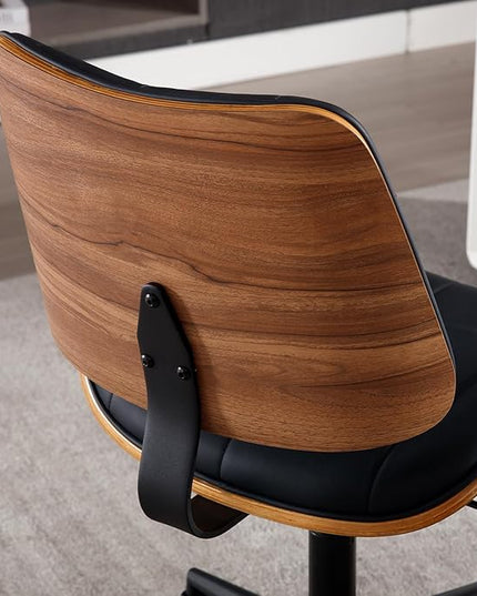 Home Office Desk Chair with Wheels, Adjustable Height Armless Office Chair, PU Leather Mid Back 360° Small Computer Chair, Modern Walnut Chair No Arms for Office, Reading Meeting Room(Black)