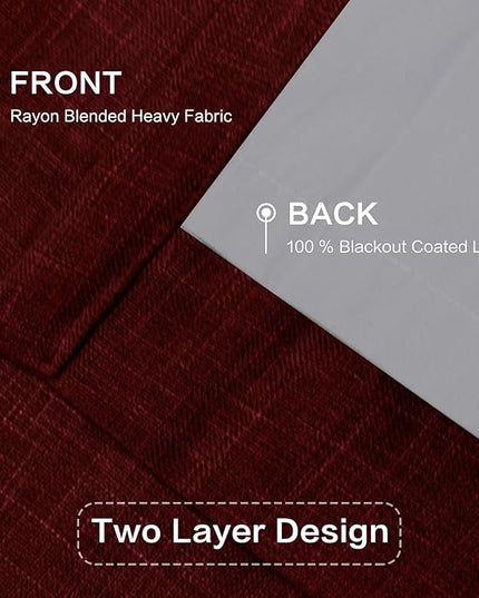 IVAPUPU Linen Pinch Pleated Blackout Curtains for Bedroom - Full Black Out Red Curtains 95 Inch Long 2 Panel for Living Room Darkening Thermal Window Curtain Drapes for Christmas Decor