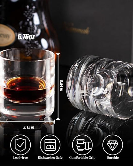 KAMMAK Crystal Whiskey Glasses Set of 2, 6.76oz Old Fashioned Glasses Stemless, Hand Blown White Cocktail Glasses, Engagement Gifts for Couples, Women, Men