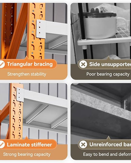79" H Garage Shelving,3500LBS Heavy Duty Storage Rack,4 Tiers Metal Storage Rack Shelf, Adjustable Shelving Unit for Garage,Kitchen,Warehouse,Basement,78.7" H x 47.2" W x 19.6" D,Orange&White