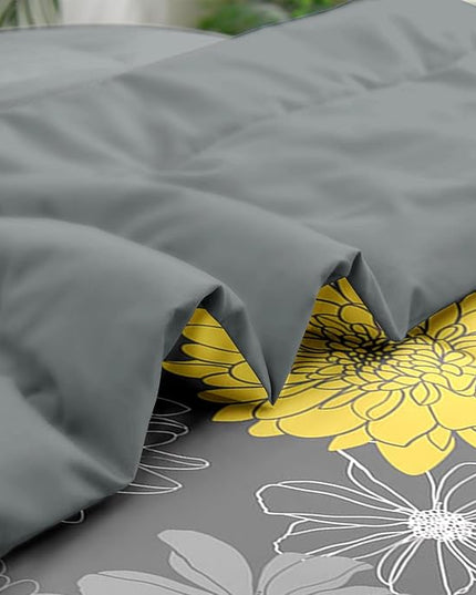 Comforter Set Full Size, Vintage Summer Flower 7 Pcs Bedding for Kids and Adults, Yellow Botanical Floral Bed Sheet Sets with Fitted Sheet 2 Pillowcases & 2 Shams