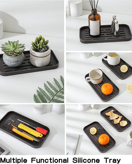 Silicone Kitchen Sink Organizer Tray for Multiple Usage,Eco-Friendly Sponges Holder for Kitchen Bathroom Counter or Sink,Dish Soap Dispenser,Scrubber,Bottle,Cup (Coffee, 10"×5.3")