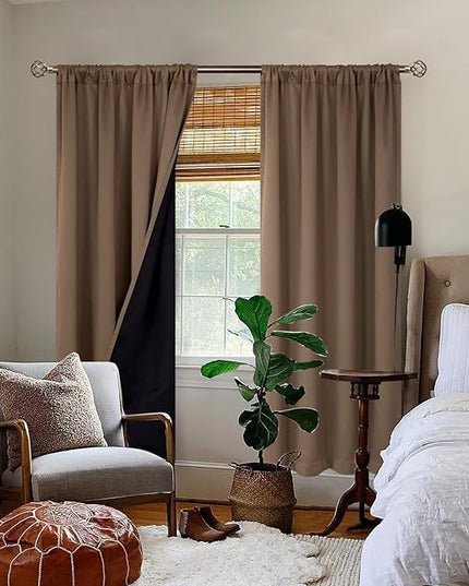 BGment Thermal Insulated 100% Blackout Curtains for Bedroom with Black Liner, Double Layer Full Room Darkening Noise Reducing Rod Pocket Curtain (52 x 72 Inch, Taupe, 2 Panels)