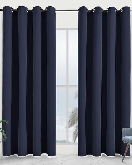 Blackout Curtains for Bedroom Thermal Insulated Light Blocking Room Darkening Curtains Solid Grommet Window Drapes for Living Room, Set of 2 Curtain Panels 52 W x 72 L inch Long Navy