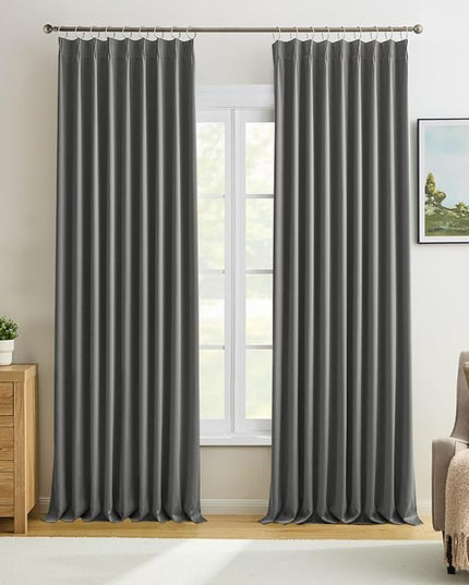 Grey Blackout Curtains 102 Inches Long 2 Panels Set, 60 Inch Wide Pinch Pleated Curtain with Hooks,Thermal Insulated Room Darkening Vertical Window Treatments for Living Room Bedroom 60 x 102