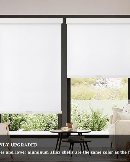 AOSKY Blackout Roller Shades Cordless Blinds for Windows, Free-Stop Shades with Valance, Thermal Insulated Fabric, UV Protection, Natural Woven Blinds for Home and Office (44" W x 72" H, White)