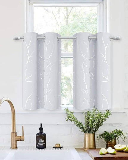 BUHUA Short Curtains 36 inches Long, Black Out RV Bunk Panels, Kitchen Window Curtains Over Sink, Thermal Insulating Blackout Drapes for Small Window (2 Panels, Greyish White, 26 inches Wide)