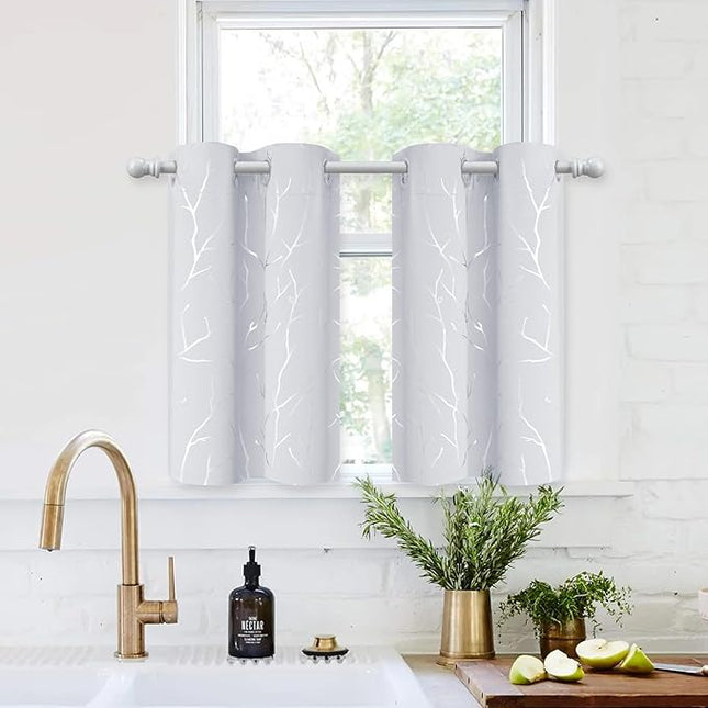 BUHUA Short Curtains 36 inches Long, Black Out RV Bunk Panels, Kitchen Window Curtains Over Sink, Thermal Insulating Blackout Drapes for Small Window (2 Panels, Greyish White, 26 inches Wide)