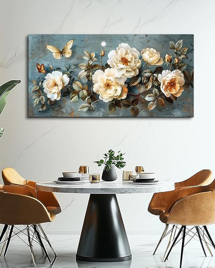 PHAOHUAXM Canvas Wall Decor For Bedroom Wall Art For Living Room Office Decor Abstract White Flower Wall Paintings Pictures Modern Artwork Posters Restaurant kitchen Home Decor Aesthetic 20"x40"