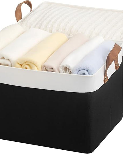 StorageWorks Storage Bins, Fabric Storage Bins for Shelves, Large Storage Baskets with Metal Frame, Closet Baskets and Bins with Handles, Black and White, 2-Pack