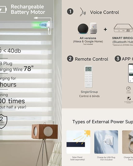 Cordless Motorized Zebra Blinds for Windows Blackout with Remote, Custom Dual Layer Smart Zebra Shades Work with Alexa Google, Automatic Electric Light Filtering Roller Sheer Shades, White