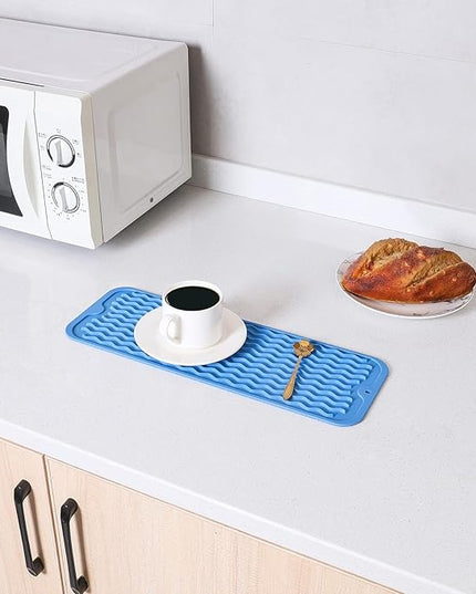 Silicone Dish Drying Mat for Multiple Usage,Easy clean,Eco-friendly,Heat-resistant Silicone Mat for Kitchen Counter,Sink,Bar,Bottle,or Cup Lichen Blue M 17 inches x 6 inches