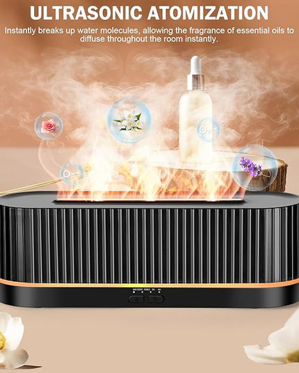 Essential Oil Diffuser，Colorful Flame Fire Diffuser Humidifier，Scent Aroma Diffuser, 7 Colors Changing Oil Diffuser for Home,Office(Remote Control，Timeable, Waterless Auto off-260ml) (Black)