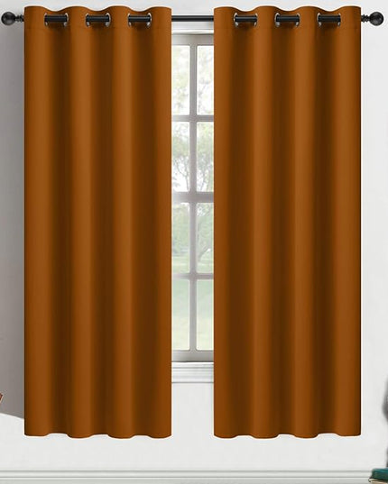 Yakamok Burnt Orange Blackout Curtains 63 Inches Length with Grommet Orange Room Darkening Thermal Insulated Curtain Set of 2 Panels for Bedroom Living Room, 52W x 63L, 2 Drapes