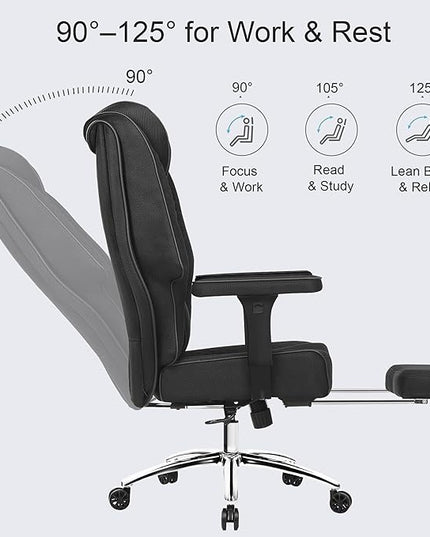 VECELO Big and Tall Office Chair 400lbs, Mesh High Back Computer Chair with Foot Rest, Ergonomic Desk Chair with Lumbar Support and Armrest, Black