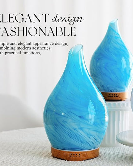 Porseme 280ml Essential Oil Diffuser Glass Color Changing Aroma Air Diffusers Aromatherapy Ultrasonic Cool Mist Humidifier 7 Running Hours Waterless Auto-off for Sleeping, Yoga, Office, Spa(Blue Wave)