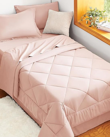 CozyLux Twin XL Comforter Set Blush Pink - 5 Pieces Twin Extra Long Bed in a Bag for College Dorm, All Season Bedding Set for Girls and Boys, Soft Bed Set with Comforter, Sheets, Pillowcase & Sham