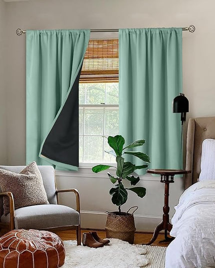 BGment Short Full Blackout Curtains for Bedroom, Thermal Insulated Light Blocking Noise Cancel Rod Pocket Curtains, Room Darkening Window Curtains 45 Inch Long, 2 Panels, Frosty Green, 42 Wide