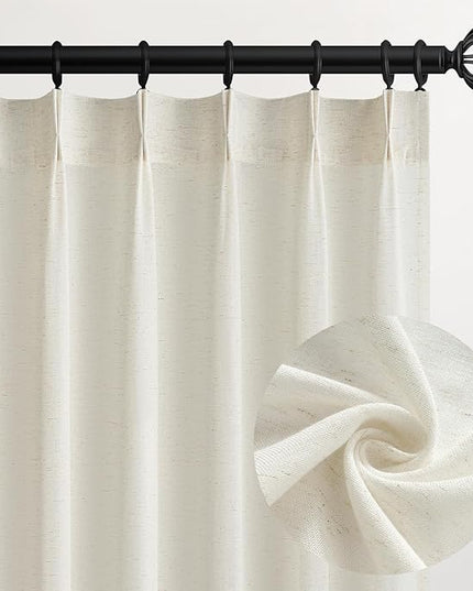 Pinch Pleated 92 Inch Curtains 2 Panels for Living Room Natural Linen Curtains 92 Inches Long Pinch Pleat Drapes for Track System Light Filtering Semi Sheer Curtains for Living Room Bedroom,Brich