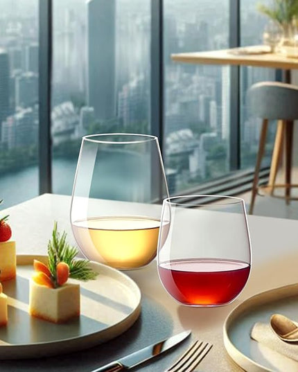 Amazing Abby - Cindy - 14-Ounce Unbreakable Tritan Wine Glasses (Set of 6), Plastic Stemless Wine Tumblers, Reusable, BPA-Free, Dishwasher-Safe, Perfect for Poolside, Outdoors, Camping, and More