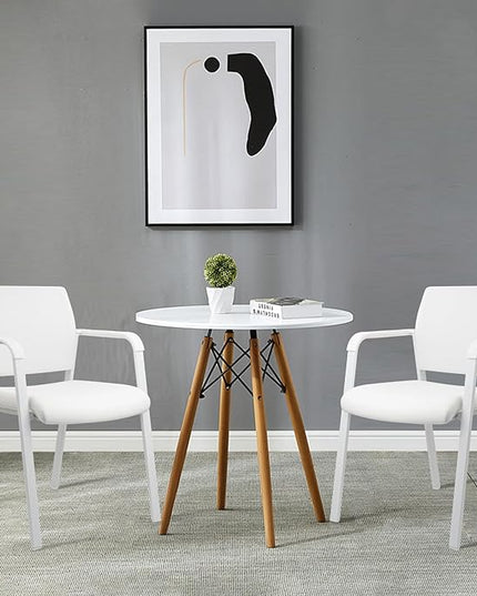 CLATINA Stacking Office Chairs | Mesh Back, Thicken Leather Seat and Streamline Arms, Ergonomic Lumber Support | Guest Reception, Waiting, Conference, School, Party, Customer, Side, Stationary, White
