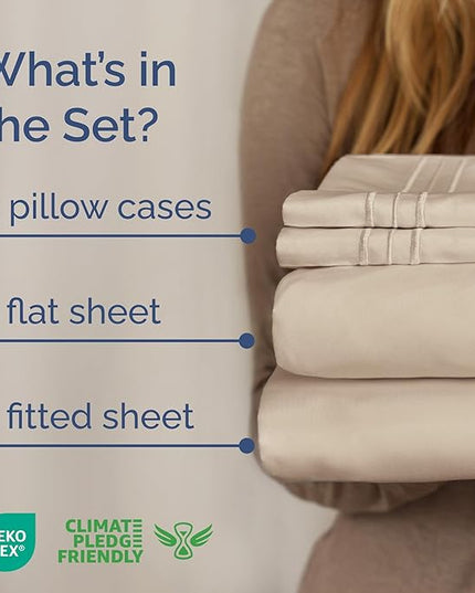 King Size 4 Piece Sheet Set - Comfy Breathable & Cooling Bed Sheets Set - Hotel Luxury Bedding for Women, Men, Kids, Teens, Boys & Girls - Deep Pockets, Ultra-Soft and Wrinkle Free - Oeko-Tex - Wheat