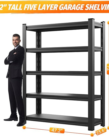 72" H Heavy Duty Garage Shelving, 2000 lbs Capacity Storage Shelf,Adjustable 5-Tier Metal Shelving Unit for Industrial Use in Garages,Basements, and Utility Rooms (24" D x48 W x72 H)