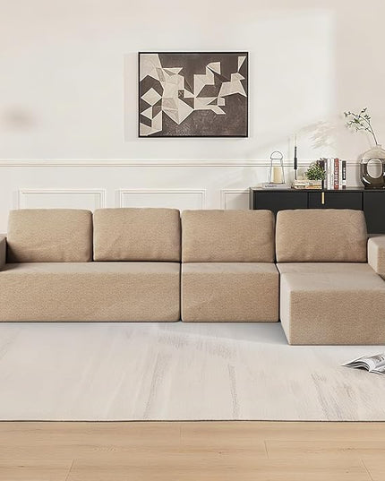 136" Modular Sectional Couch Left/Right Facing Convertible, L-Shape Modern Teddy Sofa, Deep Seat Upholstered Foam Couch for Living Room Bedroom, No Assembly Required (Camel, Teddy Boucle)