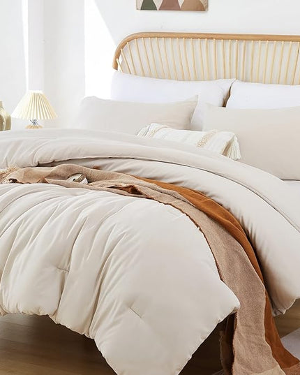 ROSGONIA Oversized King Comforter Beige, 3pcs(1 Boho Comforter & 2 Pillowcases) Soft Lightweight Oversized King Size Comforter Sets All Season Bedding