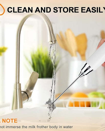 YUSWKO White Handheld Milk Frother Wand with Stand for Coffee, Rechargeable Electric Whisk with 3 Heads 3 Speeds Drink Mixer Coffee Frother For Latte, Cappuccino, Hot Chocolate, Egg
